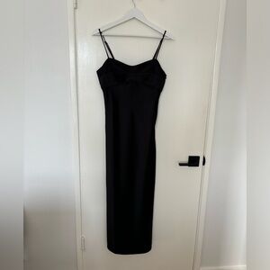 WAYF Satin Black Midi Dress